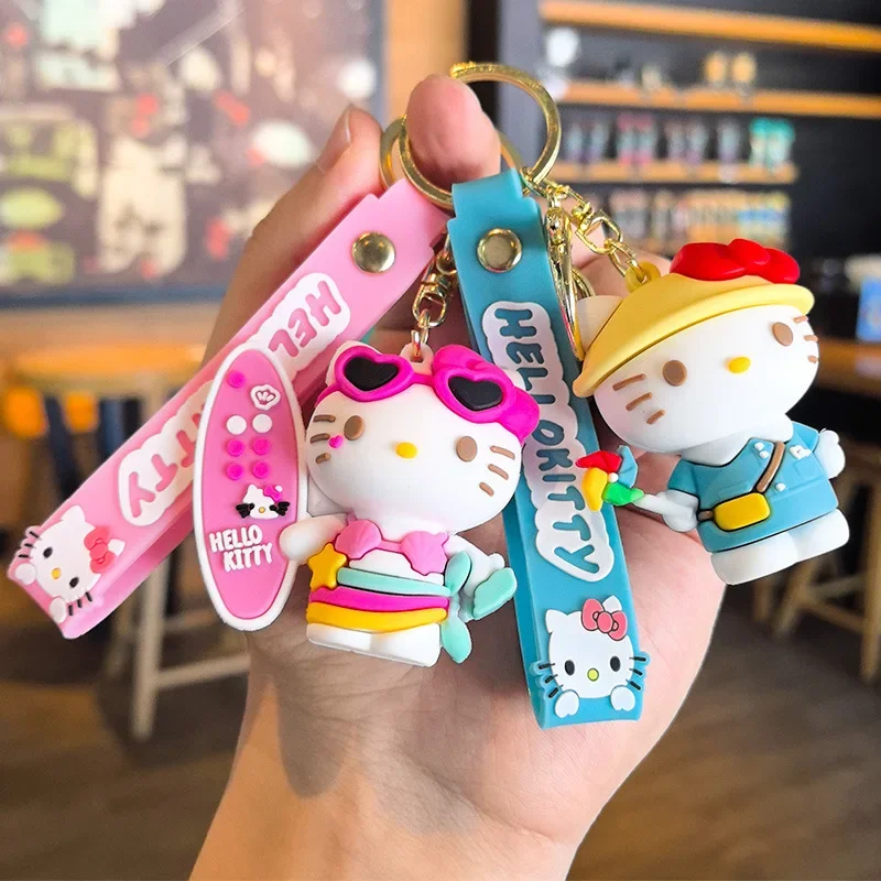Фото Новый брелок KT Sanrio 3-го поколения, подвеска в виде фигурки кошки KT, брелок Kuromi, подарок студенту, детская игрушка №4