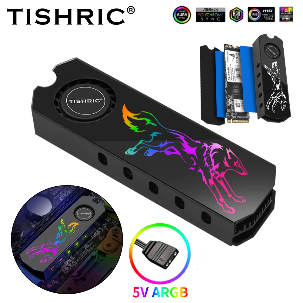 TISHRIC алюминиевый 5 в 3Pin M2 2280 ARGB охлаждающий вентилятор M2 SSD жесткий диск Теплопроводящая прокладка эффективное охлаждение жестких дисков