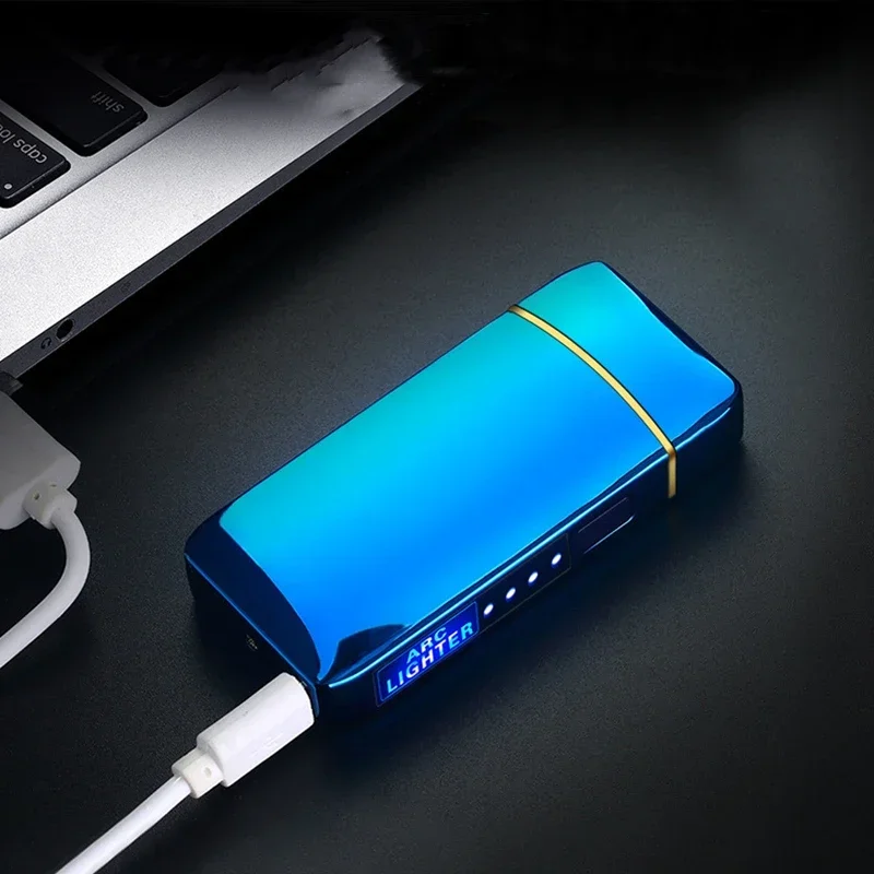 Фото 2025 New Dual Arc Windproof Flameless Lighter With LED Power Display USB Touch Metal Plasma Lighter Portable Kitchen №3