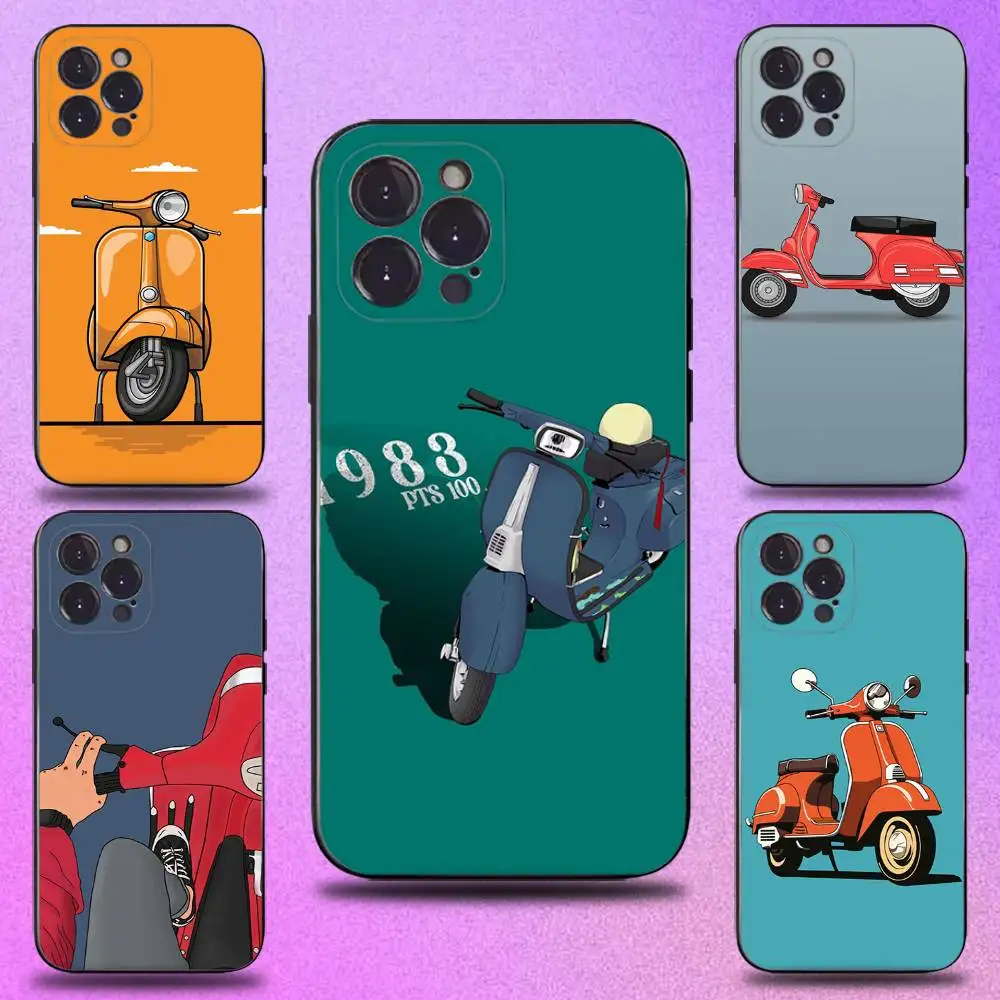 Чехол для телефона V-VespaS Scooter для iPhone 16,15,14,13,12,11 Plus, Pro Max, XS, X, XR, SE, Mini, 8,7, мягкий силиконовый черный чехол
