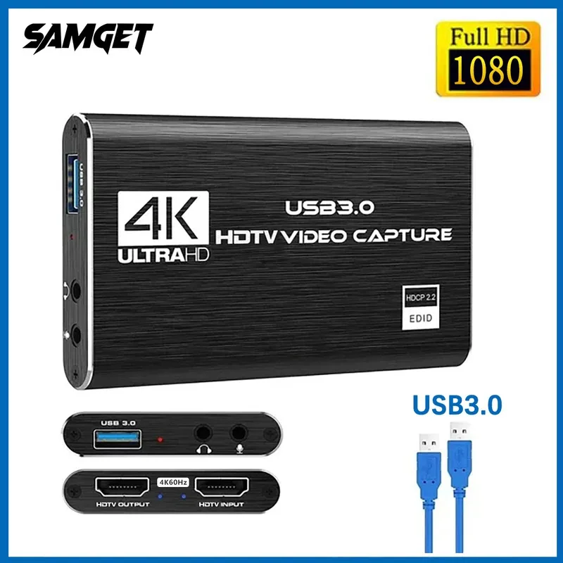 4K hdmi - совместимая карта видеозахвата USB 3.0, 1080P, 60 кадров в секунду, рекордер высокой четкости, игровая карта захвата OBS, прямая трансляция 4K SAM