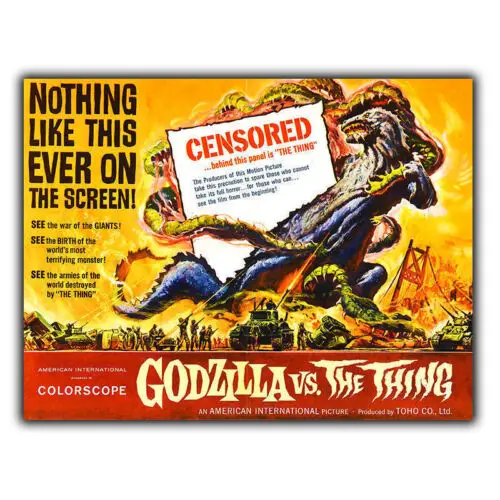 БОГИЗИЛЛА против. THE THING SIGN METAL PLAQUE Ретро Фильм Реклама плаката-Алюминий