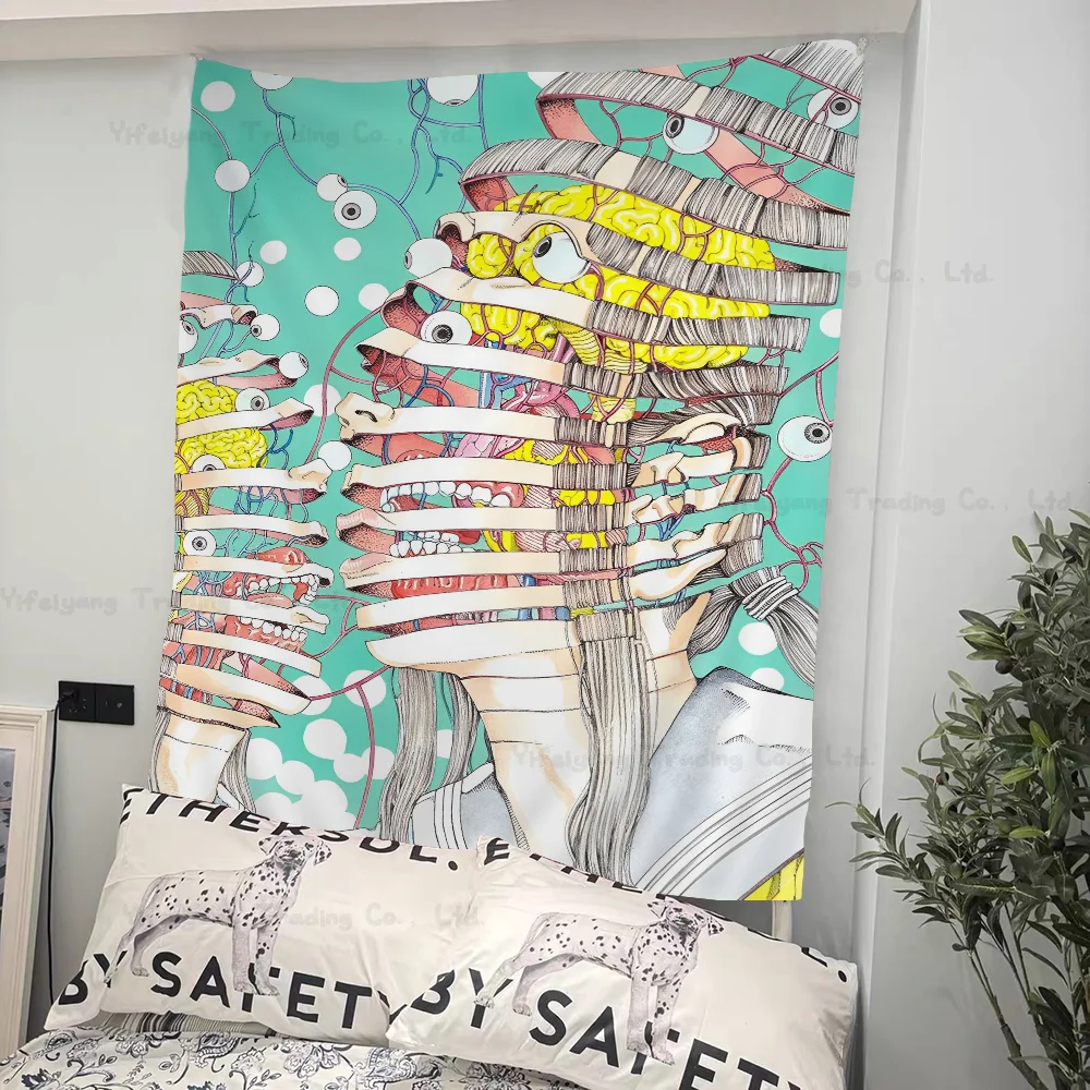 Фото Shintaro Kago Art Подвесной богемный гобелен Японский настенный гобелен Аниме Kawaii Декор комнаты №2