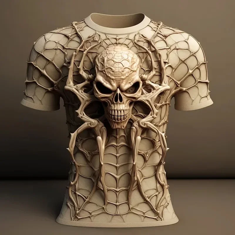 Модная мужская одежда ретро футболка для мужчин с 3d принтом черепа, уличные дизайнерские футболки с коротким рукавом, свободная футболка большого размера 2024