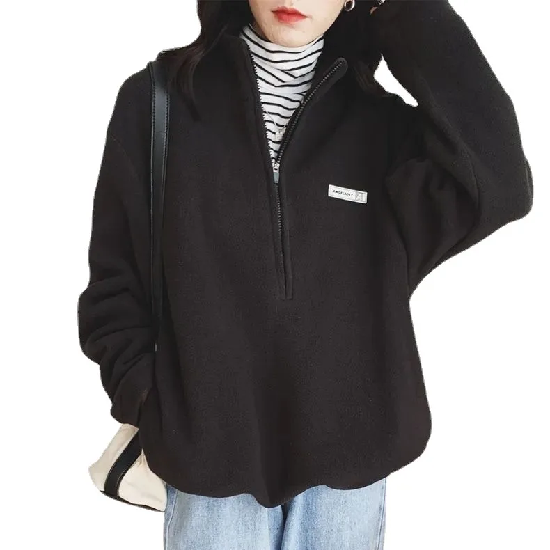 Корейские флисовые толстовки, женские повседневные толстовки Kpop Fashion Plus, бархатный свитшот, топ, осень-зима, теплый пуловер на молнии (art.: 3920d1d9082e4) - 3920d1d9082e4