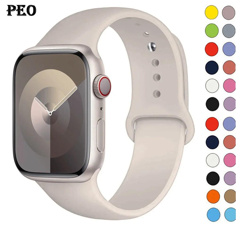 Ремешок силиконовый для Apple Watch, спортивный браслет для iwatch series 8 7 6 5 4 3 SE 9 Ultra 2 49 мм 44 мм 45 мм 40 мм 41 мм 42-38 мм 45 мм