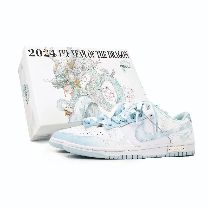 [На заказ Yulong Blue and White S-BOX] Мужские низкие низкие кроссовки для скейтборда Nike Dunk, белые, синие