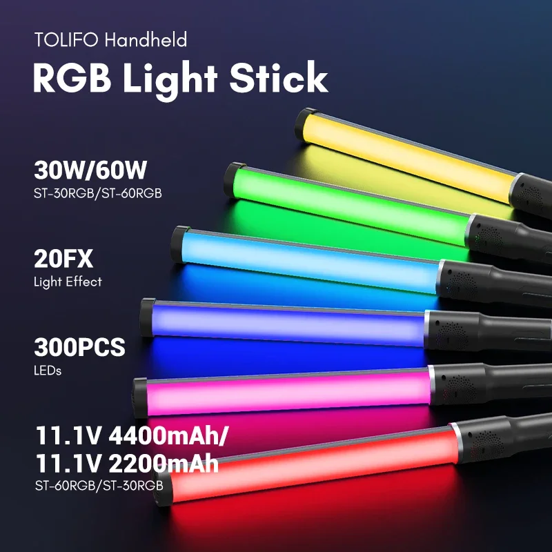 Фото TOLIFO RGB светодиодный светильник 30 Вт ST-30RGB 60 Вт ST-60RGB ручной видеосвет для видеостудийной фотографии Type-C аккумулятор 4400 мАч №4