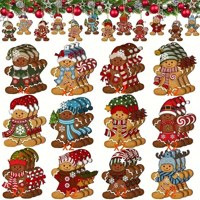 12/24 шт. пряничный человечек украшения Рождественская елка деревянные подвесные украшения подвески милый мультфильм Рождество DIY подвески домашний декор
