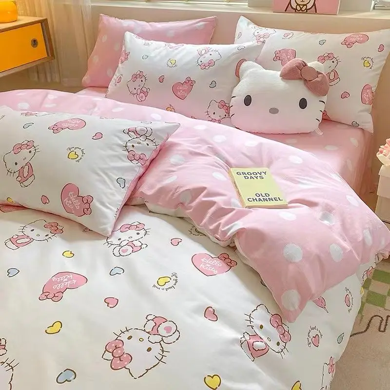 Фото Kawaii Sanrio набор из четырех предметов Hello Kittys милый мультяшный студенческий общежитие костюм из трех предметов простыня покрывало Игрушки для девочек №3