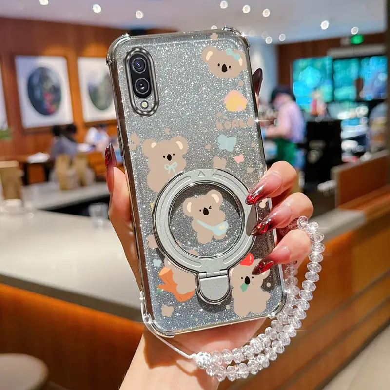 Crystal Strap Glitter Koala Phone Holder Case For Samsung Galaxy A02 A03 Core M02 A02s A03s A04E A04 A05 A05S A06 F04 M04 Cover