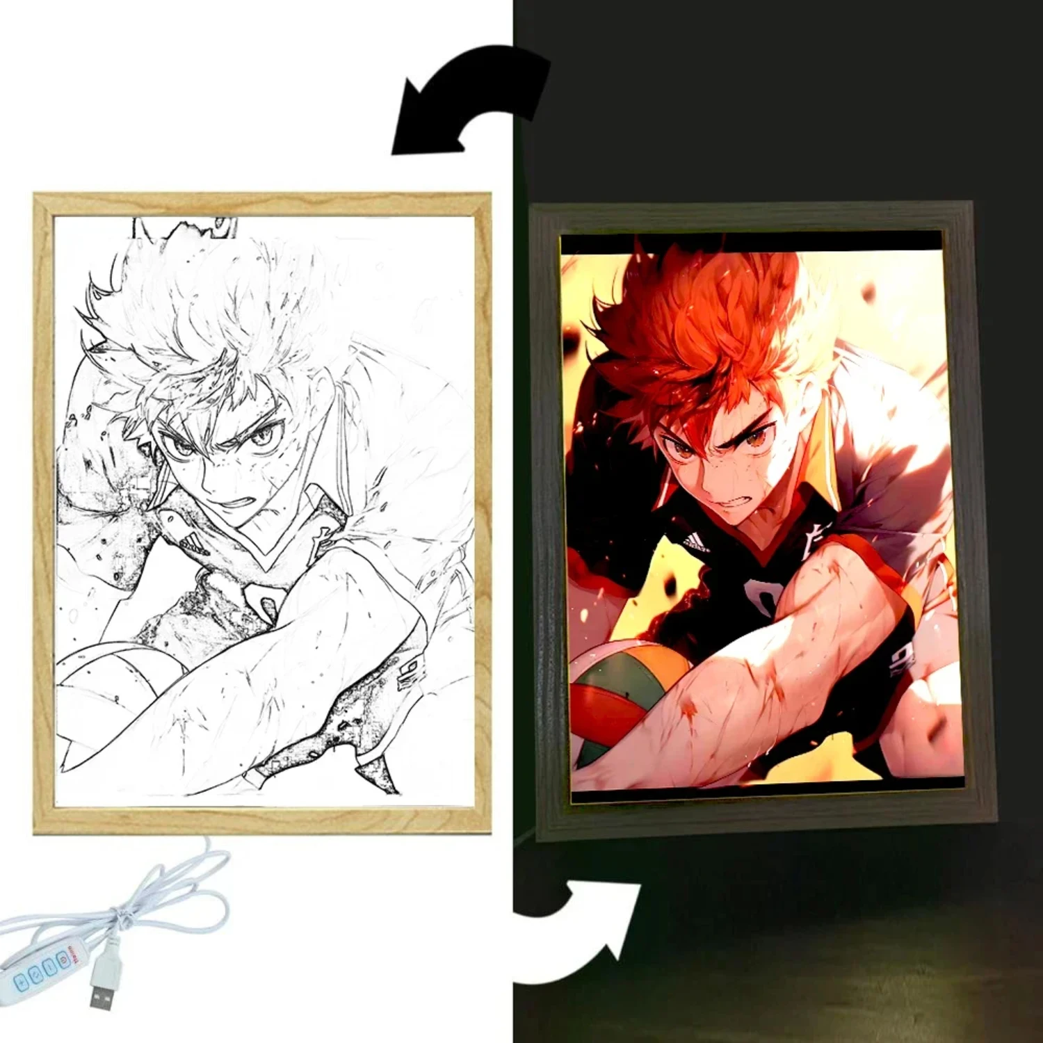 Фото Световая картина фоторамка аниме фигурки Хайкю!! Светодиодные ночники Shoyo Hinata, декоративные подарочные лампы для спальни №3