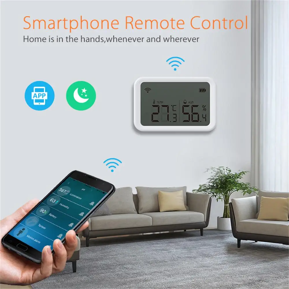 Фото Умный HomeKit Tuya и ZigBee датчик температуры и влажности, два в одном смарт-экран, датчик передачи, Alexa Google Smart Ho №2
