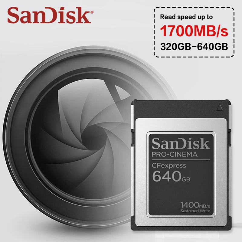 Карта памяти SanDisk CFexpress Type B 8K ULTRA HD Video CFe Card 320 ГБ 640 ГБ Макс. 1700 Мбит/с CF-карта для камеры