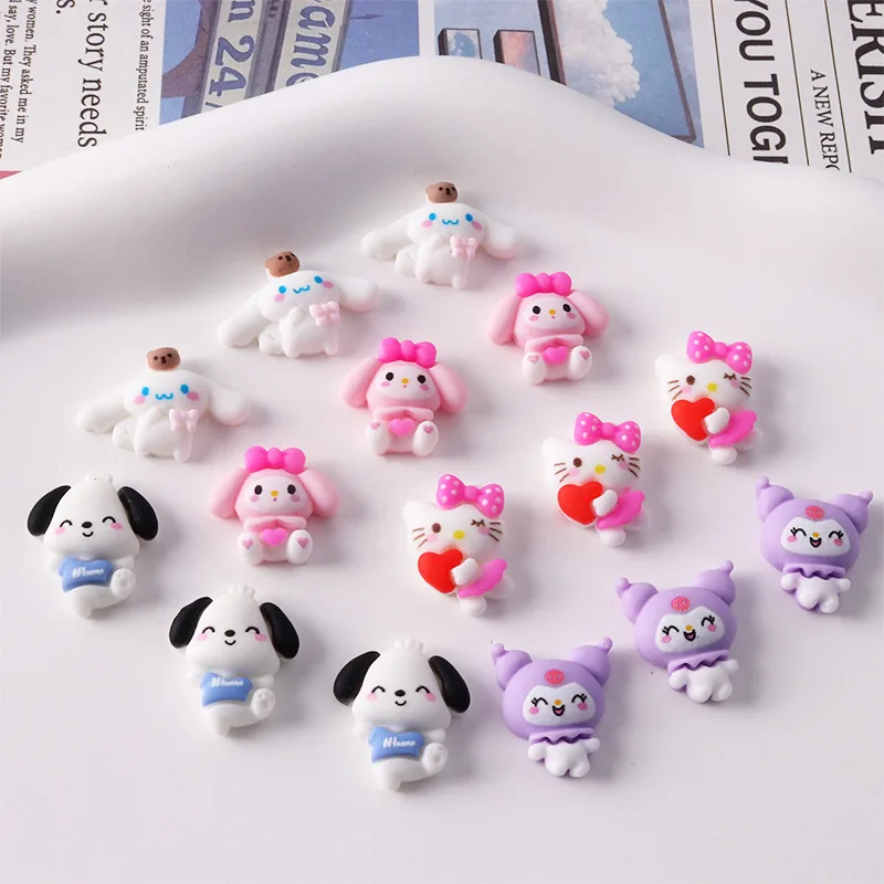 Фото 10 шт. 3D Kawaii Sanrio с розовым сердечком, мелодия, украшение для дизайна ногтей, 8/10 мм, конфетная смола, Kuromi/Melody, подвески для ногтей, часть для маникюра «сделай сам» №3
