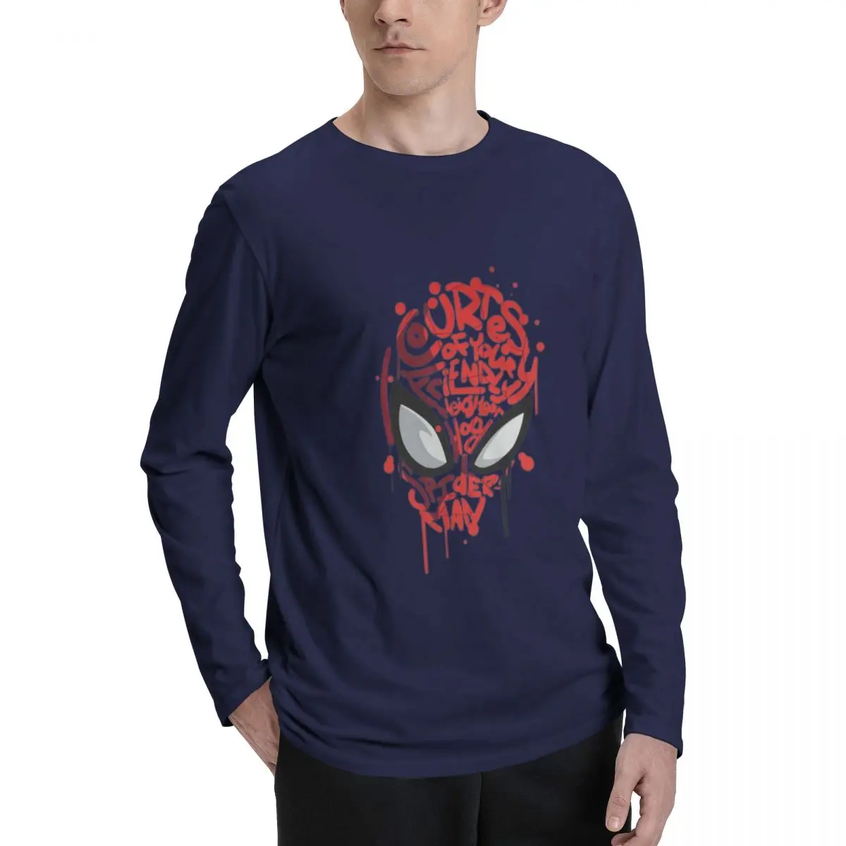Фото Стильная мужская футболка с длинным рукавом S-Spider, прочная ткань, свободная посадка, идеально подходит для любого повседневного случая. №2