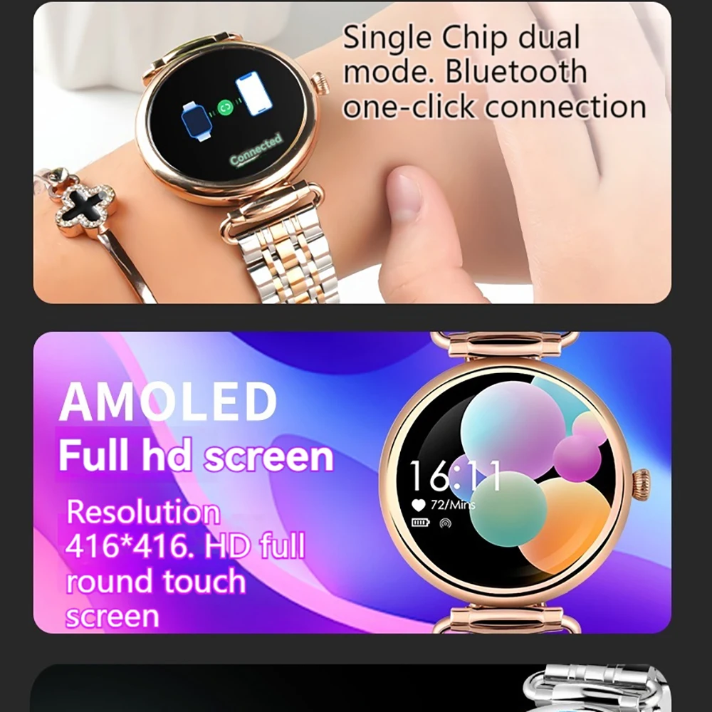 Новая мода 1,28-дюймовый AMOLED-экран Леди Смарт-часы 3D Gem Mirror Женские Смарт-часы Синий зуб Вызов Спорт Фитнес Сердечный ритм Здоровье (art.: 3920d22f09616) - 3920d22f09616