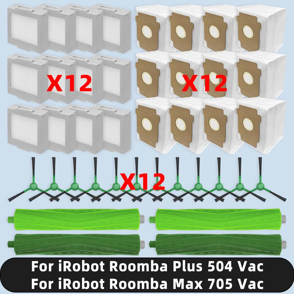 Совместим с ( iRobot Roomba Plus 504 Vac / Roomba Max 705 Vac ) Запасные части Аксессуары Роликовая боковая щетка HEPA-фильтр Мешок для пыли