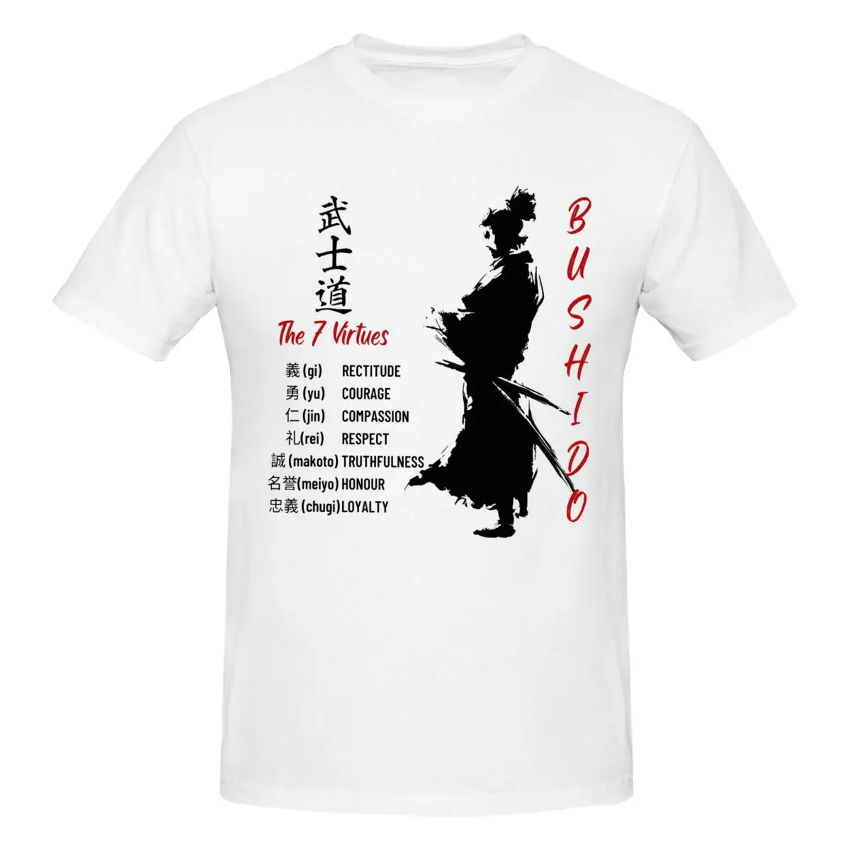 Мужская футболка Bushido Code, японская каллиграфия Meiyo Kanji, подарки для фанатов самурая, уличная футболка большого размера с круглым вырезом и хлопковым рукавом, мужская футболка