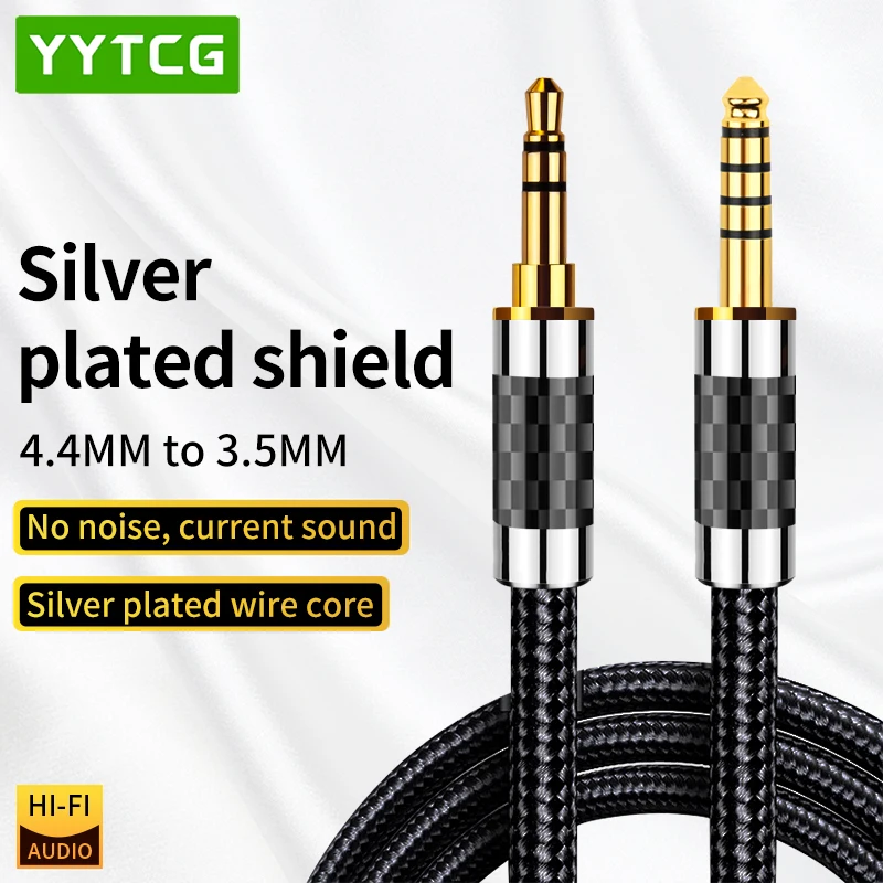 YYTCG Hifi аудиокабель 4,4 мм до 3,5 мм посеребренный 4,4 мм Баланс до 3,5 мм aux разъем сбалансированный аудио адаптер кабель штырь-штырь
