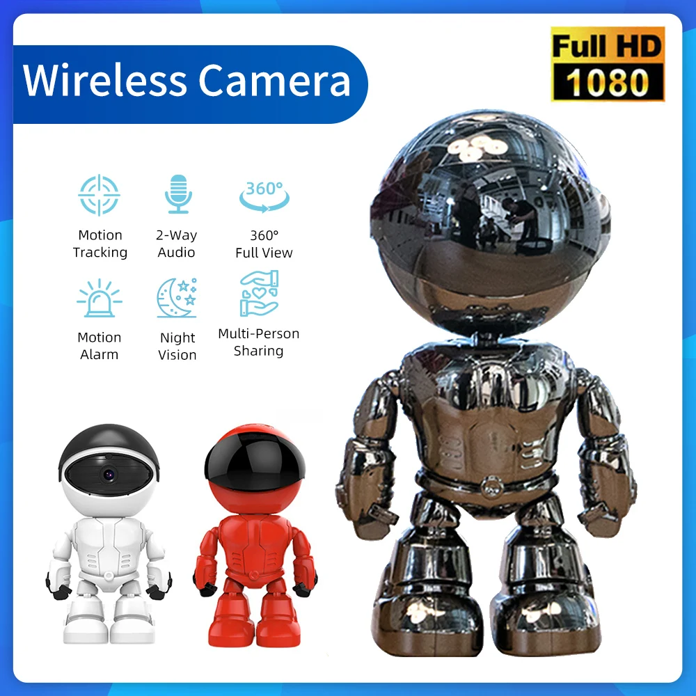 1080P робот IP-камера безопасности 360 ° WiFi Беспроводная 2 МП CCTV Инфракрасная защита ночного видения