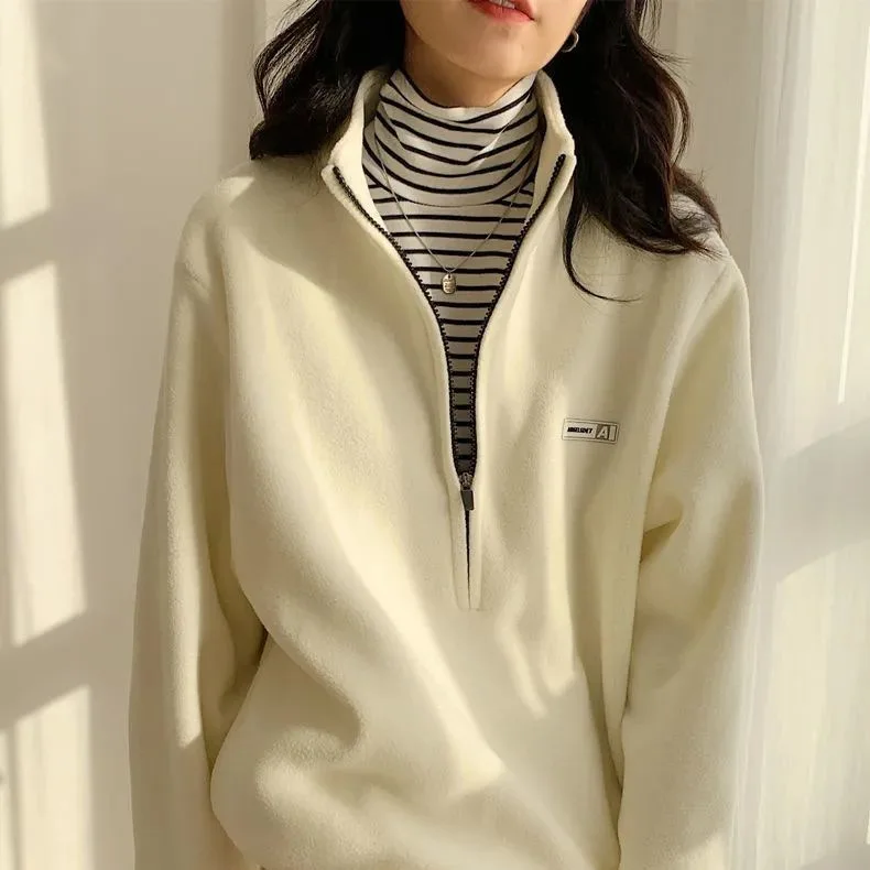 Женская повседневная бархатная толстовка Kpop Fashion Plus, корейские флисовые толстовки с капюшоном, топ, осенне-зимний теплый пуловер на молнии Толстовки и свитшоты