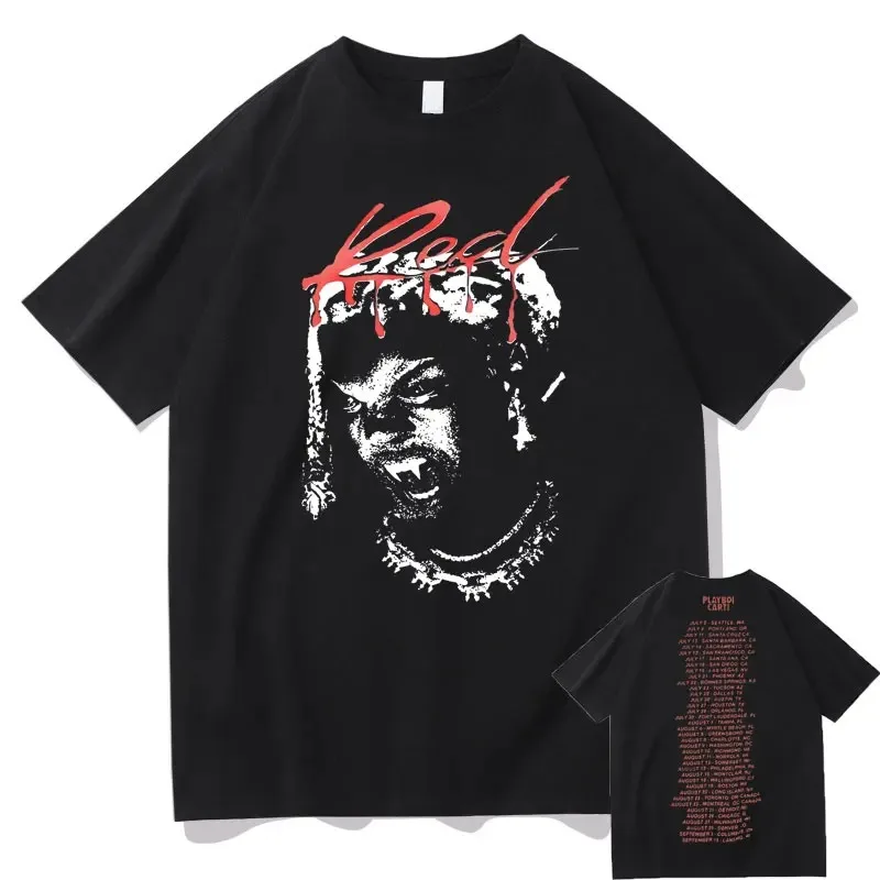 Playboi Carti Рэп Музыка Графическая Футболка Красный Логотип Уличная Одежда С Коротким Рукавом Хип-хоп Стиль Унисекс О-орезо...