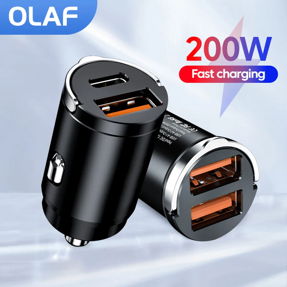 Автомобильное зарядное устройство Mini 200 Вт/100 Вт USB Type C, автомобильное зарядное устройство для быстрой зарядки, зарядное устройство для сотового телефона, адаптер для iPhone Samsung Huawei P40 PD + QC
