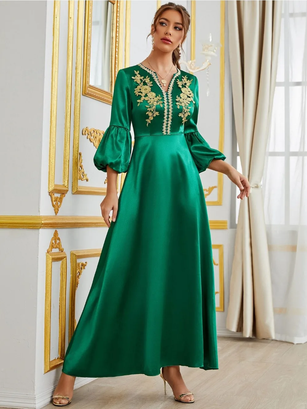 Фото Сатин Jalabiya Caftan, мусульманское женское платье, женское платье Дубай, арабское, Средний Восток, Abaya, женское платье, кафтан №3