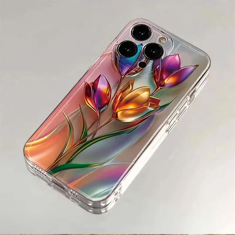 Чехол с художественным узором тюльпана для iPhone 16, 15, 14, 13, 12, 11 Pro Max Mini X S XR 7, 8 Plus 16e, прозрачная противоударная мягкая задняя крышка