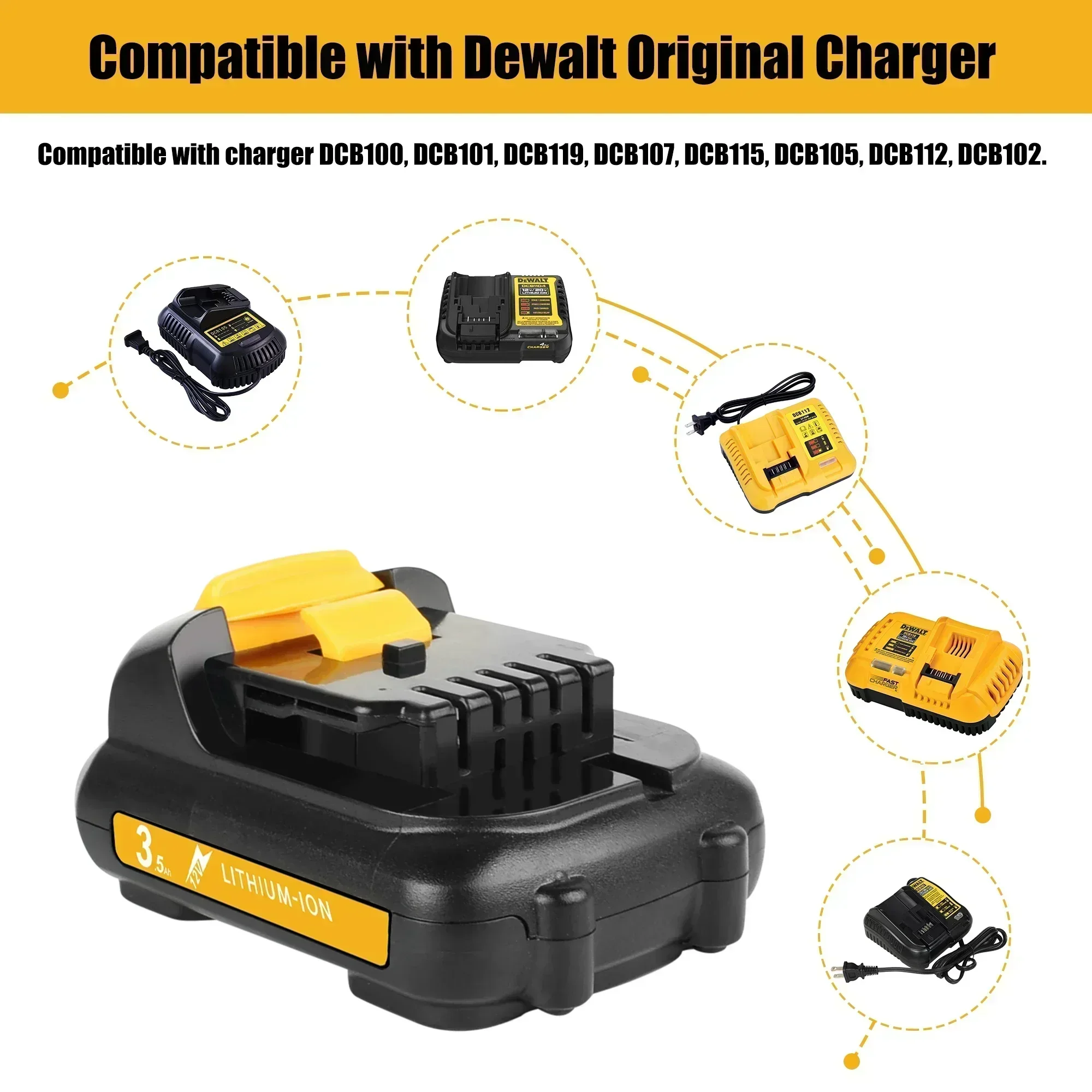 Фото SU 12 В аккумулятор для Dewalt DCB120 3500 мАч аккумуляторная батарея DCB127 DCB121 DCB119 DCR020-GB DCF815D2 аккумулятор для электроинструмента Dew №2