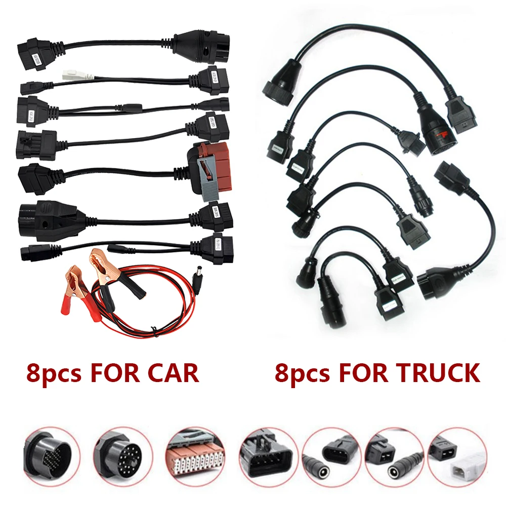 Качественный кабель преобразователя OBD2 Полный комплект 8 шт. кабели для автомобиля/грузовика для TCS PRO диагностический считыватель интерфейсный разъем