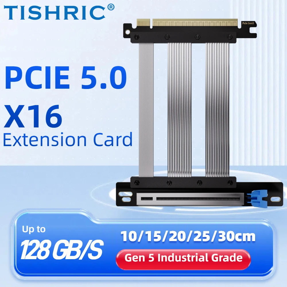 Фото TISHRIC 10/15/20/30 см PCIE 5.0 Riser Cable для Gen 5 GPU Вертикальное крепление X16 128 ГБ/с Скорость под прямым углом Совместимость с PCIe 4.0 №2