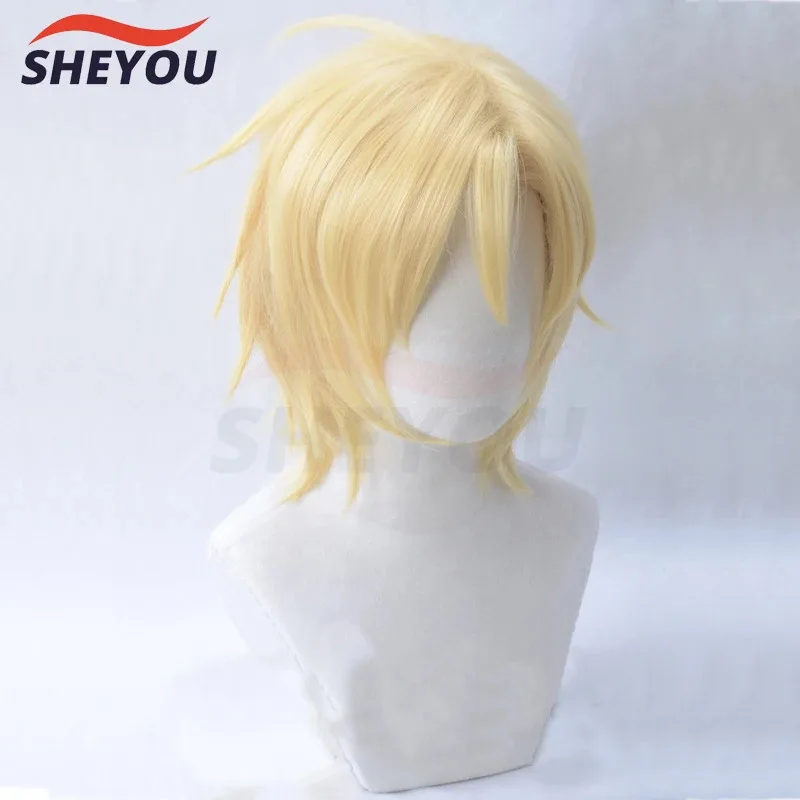 asdh8@Аниме Banana Fish Ash Lynx Парики Aslan Jade Callenreese Золотой термостойкий синтетический парик для косплея Hiar + шапочка для парикаCOSda@