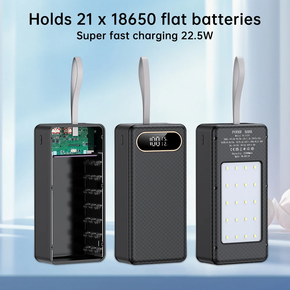 18650 аккумулятор Power Bank чехол 22,5 Вт быстрая зарядка 21*18650 ящик для хранения батареи DIY мобильный комплект питания светодиодный фонарик 21 слот ячейки