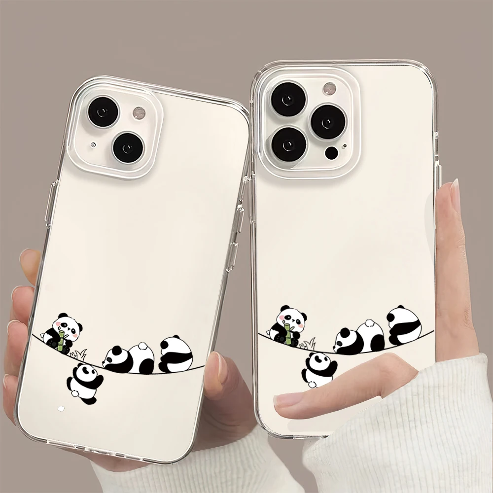 Фото Чехол для телефона с рисунком милой панды Kawaii, забавный чехол для iPhone 11, 13, 16, 15, 14, 12 Pro Max Plus, прозрачный, мягкий корпус №3