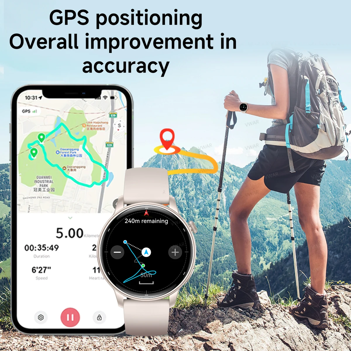 Фото VWAR женские умные часы со встроенным GPS 30 м водонепроницаемые умные часы для плавания для бега и езды на велосипеде GPS спортивный фитнес-трекер для Android IOS №3