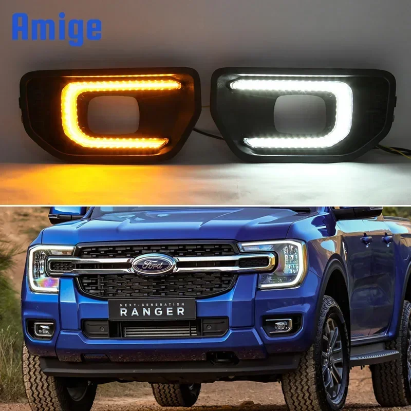 Автомобильные светодиодные DRL 12 В дневные фонари для Ford Ranger 2022 2023 XLT SPORT платиновый желтый указатель поворота дневные ходовые огни автомобильные фары