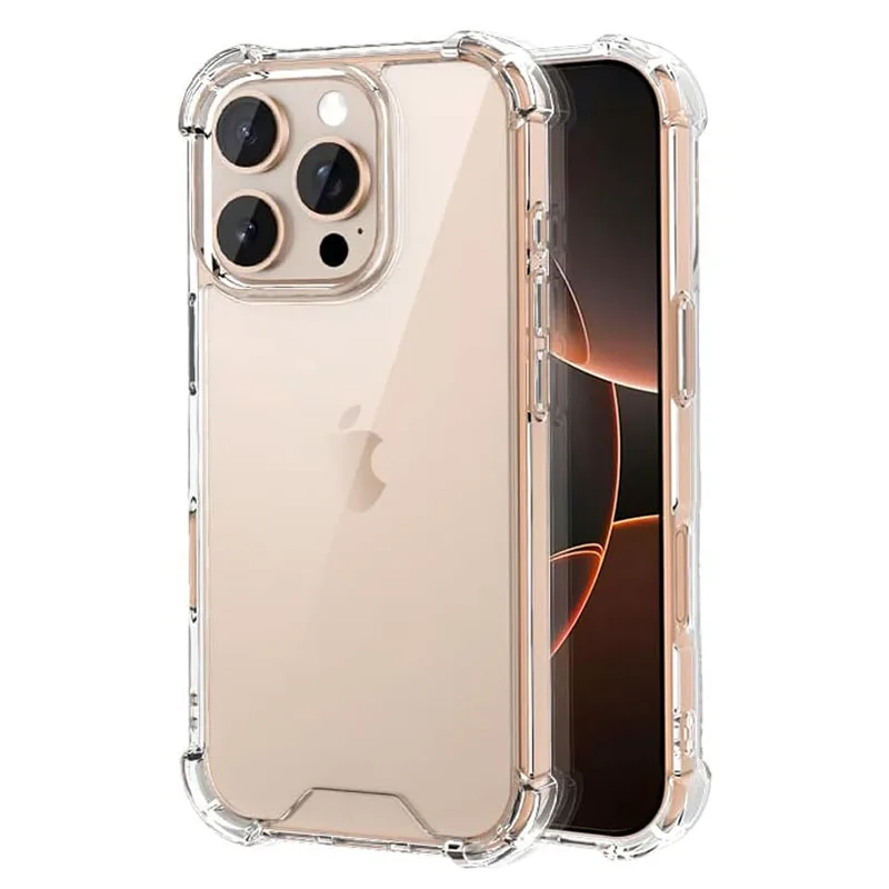 Гибридный противоударный чехол для телефона для iPhone 16, 15, 14, 13 Pro Max Plus, мини-прозрачная жесткая задняя крышка, силиконовый мягкий корпус, прозрачный тонкий