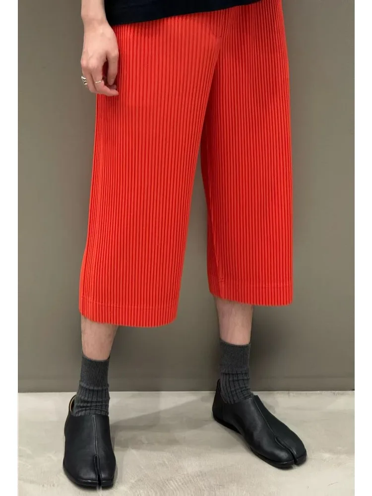 Miyake плиссированные мужские брюки японские свободные прямые укороченные брюки модные уличные трендовые повседневные брюки мужская одежда Брюки