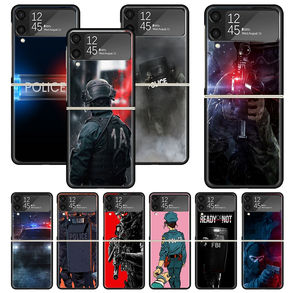 Полиция SWAT ФБР чехол с принтом для Samsung Galaxy Z Flip 3 4 5 6 5G чехол для телефона ZFlip6 Flip5 Flip4 Flip3 Черный Твердый чехол с рисунком Ca