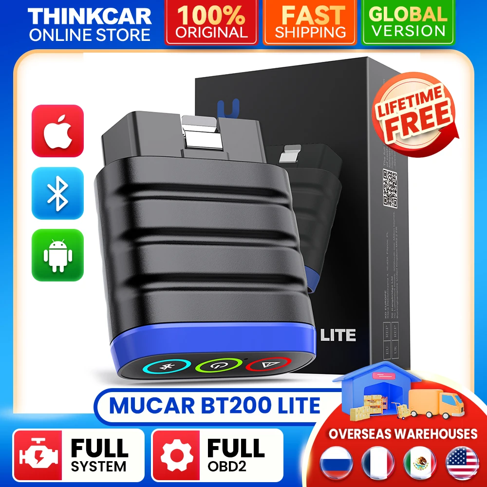 MUCAR BT200 LITE Auto OBD2 Полный системный сканер Инструменты для диагностики автомобилей OBD Code Reader Чистые коды Пожизненный Free Updater