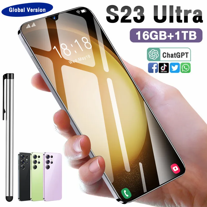 Мобильный телефон S23 Ultra 6,8 HD экран смартфон оригинальный 16 ГБ + 1 ТБ телефон с двумя Sim-картами Android разблокированный 7800 МП мАч сотовый телефон
