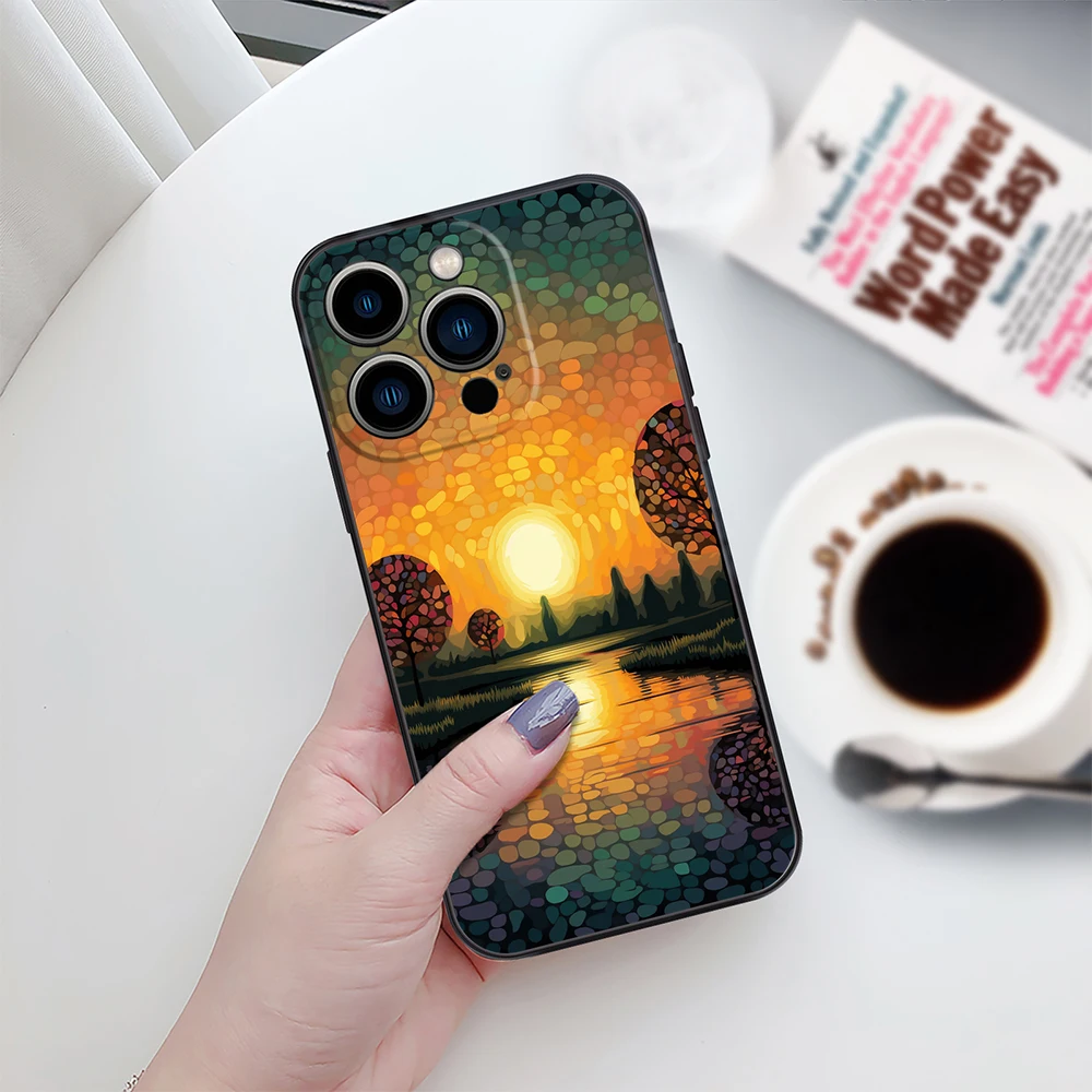 Чехол для телефона с изображением заката для iPhone 13, 14 Plus, 11 Pro Max, 12 Mini, XR, 7, XS, черные Защитные чехлы для объектива, задняя крышка для телефона, чехлы