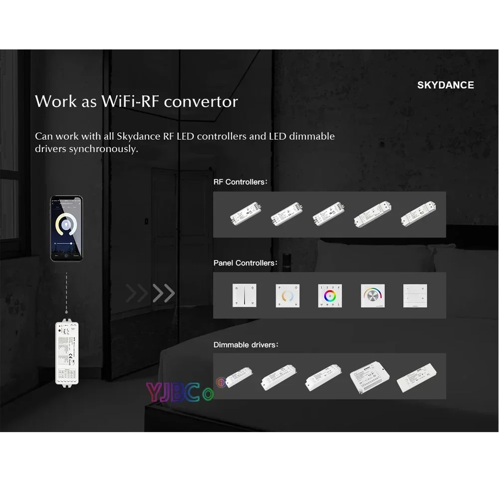 Skydance WT5 WiFi и RF 5 в 1 светодиодный контроллер Tuya App Dimmer 5CH * 3A 12-24VDC для одноцветной/CCT/RGB/RGBW/RGB + CCT светодиодной ленты