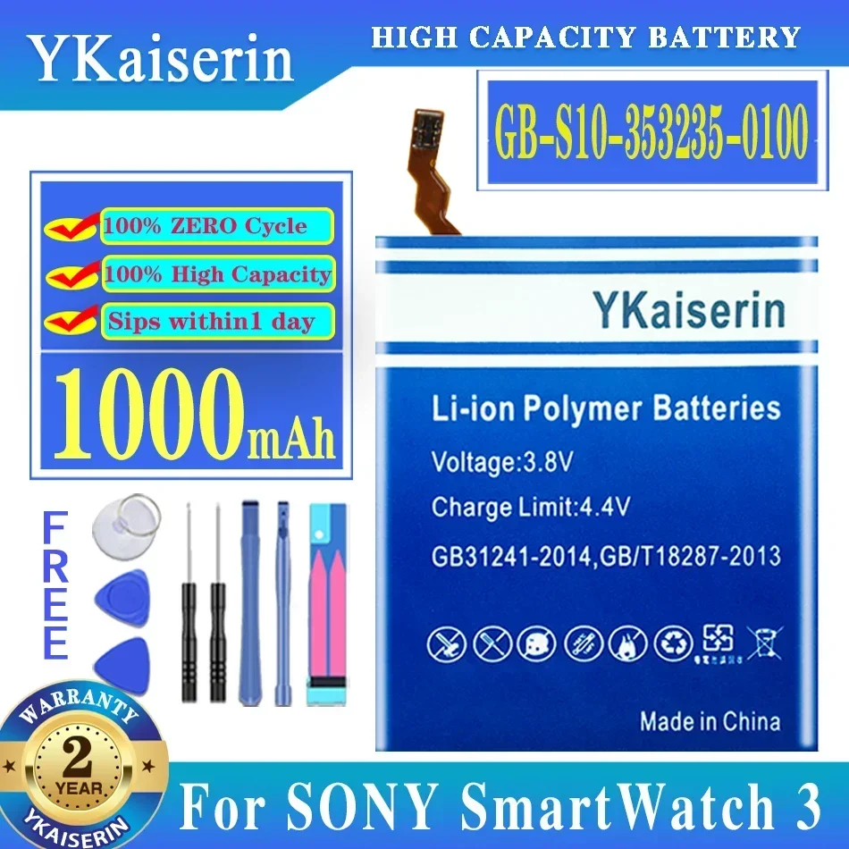 YKaiserin 1000мАч GB-S10- 353235 -0100 аккумулятор для SONY SmartWatch 3 SmartWatch3 SW3 GB-S10 3SAS SWR50 3SAS аккумуляторы + бесплатные инструменты
