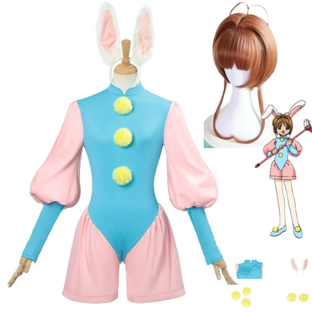 Аниме Cardcaptor Sakura Kinomoto Sakura Косплей Костюм Кролик Комбинезоны Униформа Парик Женский Сексуальный Милый Хэллоуин Рождественский Костюм