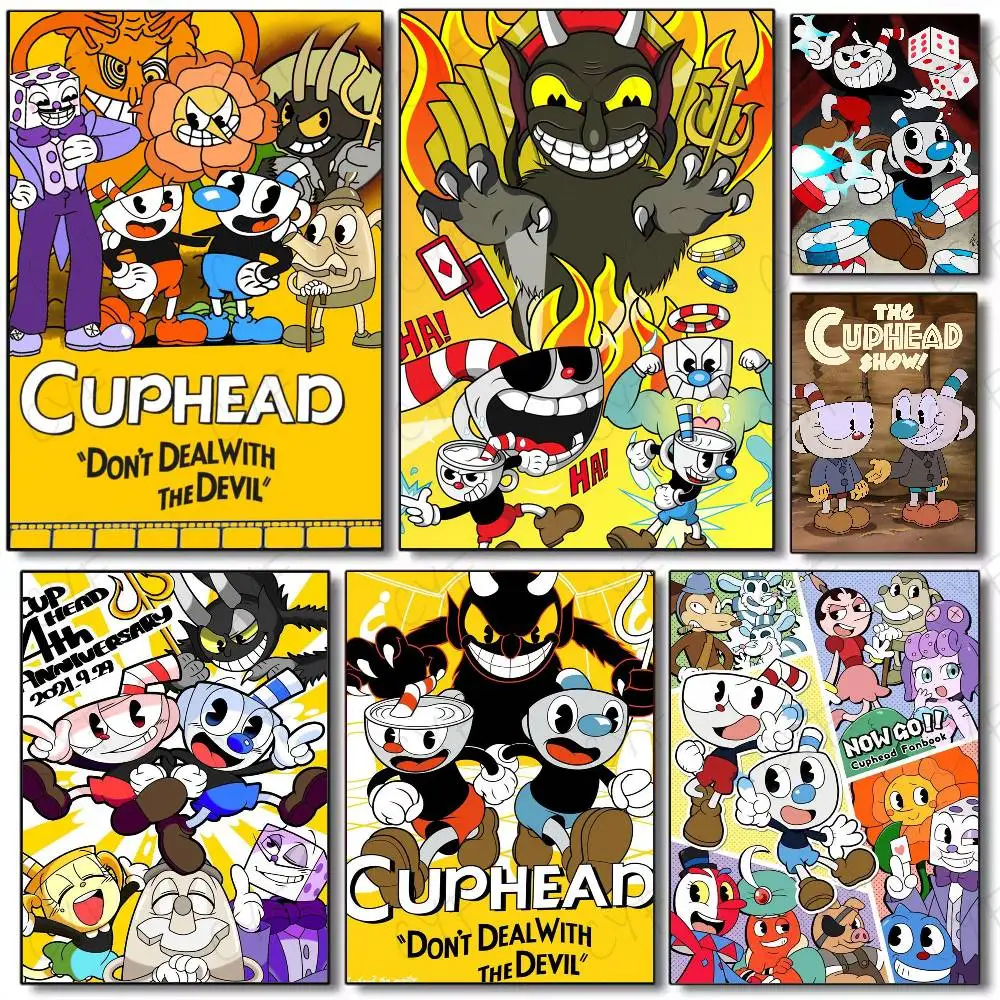 Classic Game C-Cuphead Poster Self-Adhesive Wall Art for Living Room Bedroom No Fade Modern Home Decor Stickers