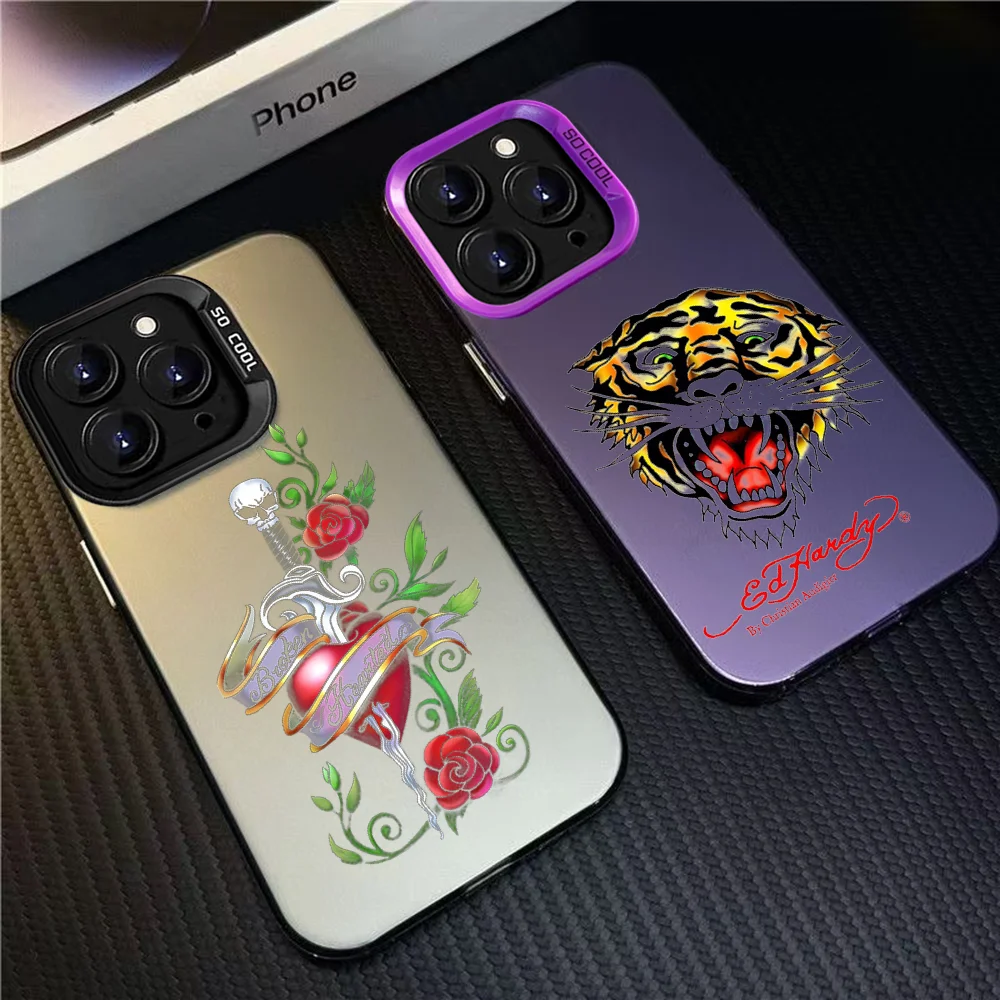 E-Ed H-Hardy Fashion Роскошный чехол для телефона для IPhone 16 Pro Max 15 14 13 12 XS Plus 11, модный матовый чехол с лазерным градиентом Aurora Shockpr