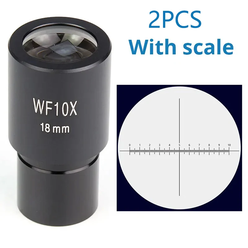 2 шт. WF10X/18 мм широкоугольный окуляр биологического микроскопа WF10X 18 мм с сеткой микрометра широкий диаметр 23,2 мм монтажный размер
